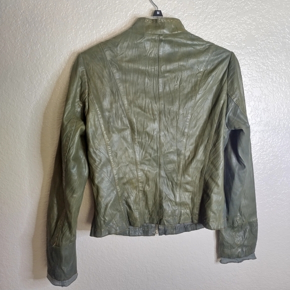 american modern alexander julian buttery soft green leather moto jacket sz S - Picture 8 of 13